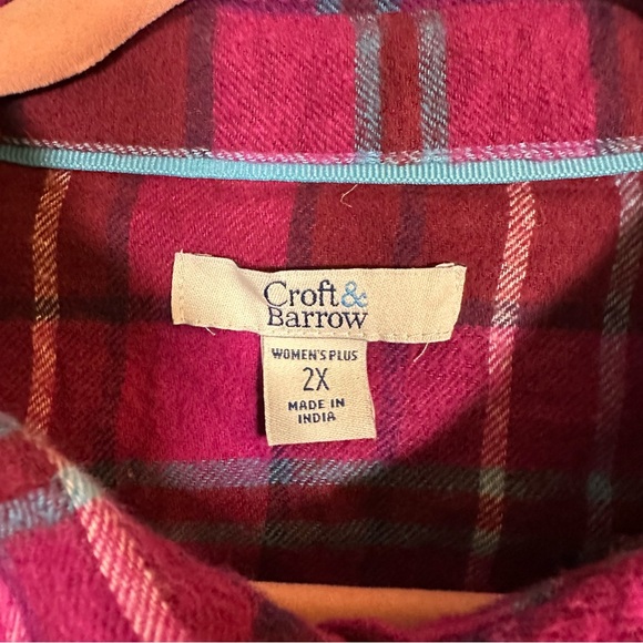 Croft & Barrow Pink and Blue Plaid Flannel Shirt 2X Plus - Picture 4 of 11